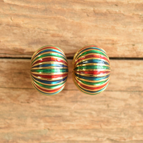 Large Striped Gold Toned Earrings